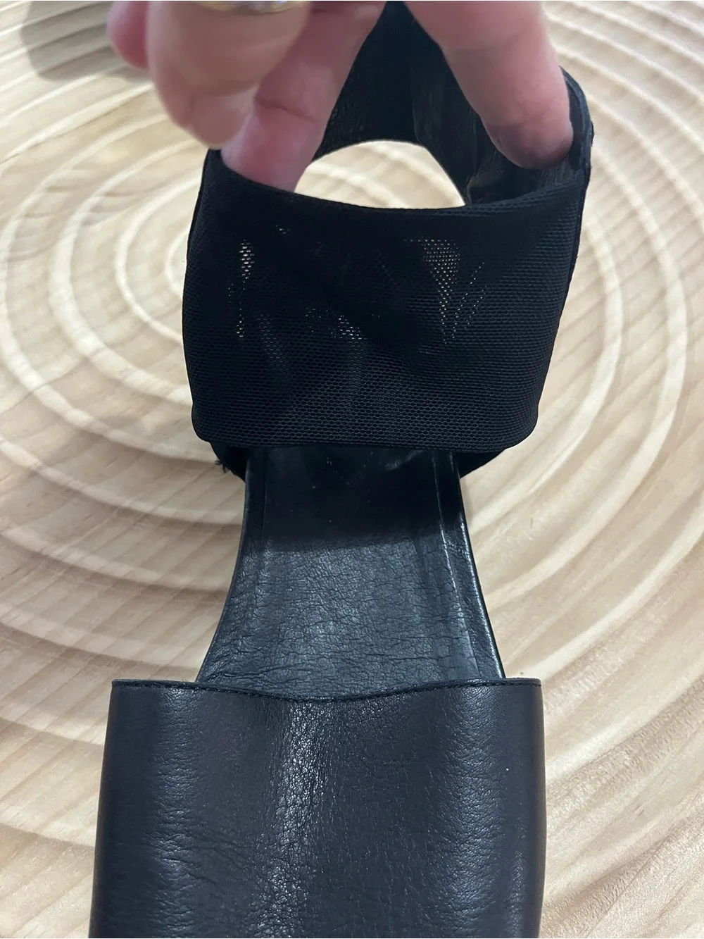 Eileen Fisher Black Leather Wide-Strap Slingback Sandals